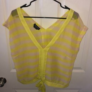 BEBE double V Sheer Neon Blouse